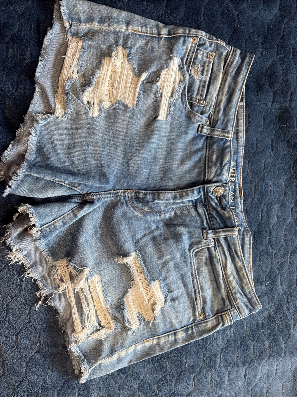 American Eagle Outfitters Light Blue Distressed High-Rise Jean Shorts